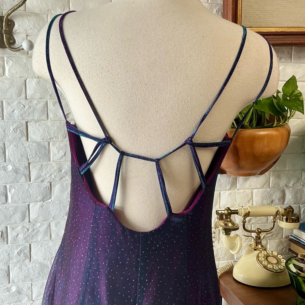 Vintage Y2K Iridescent Glitter Galaxy Color-Changing Strappy Back Formal Gown - Picture 10 of 15